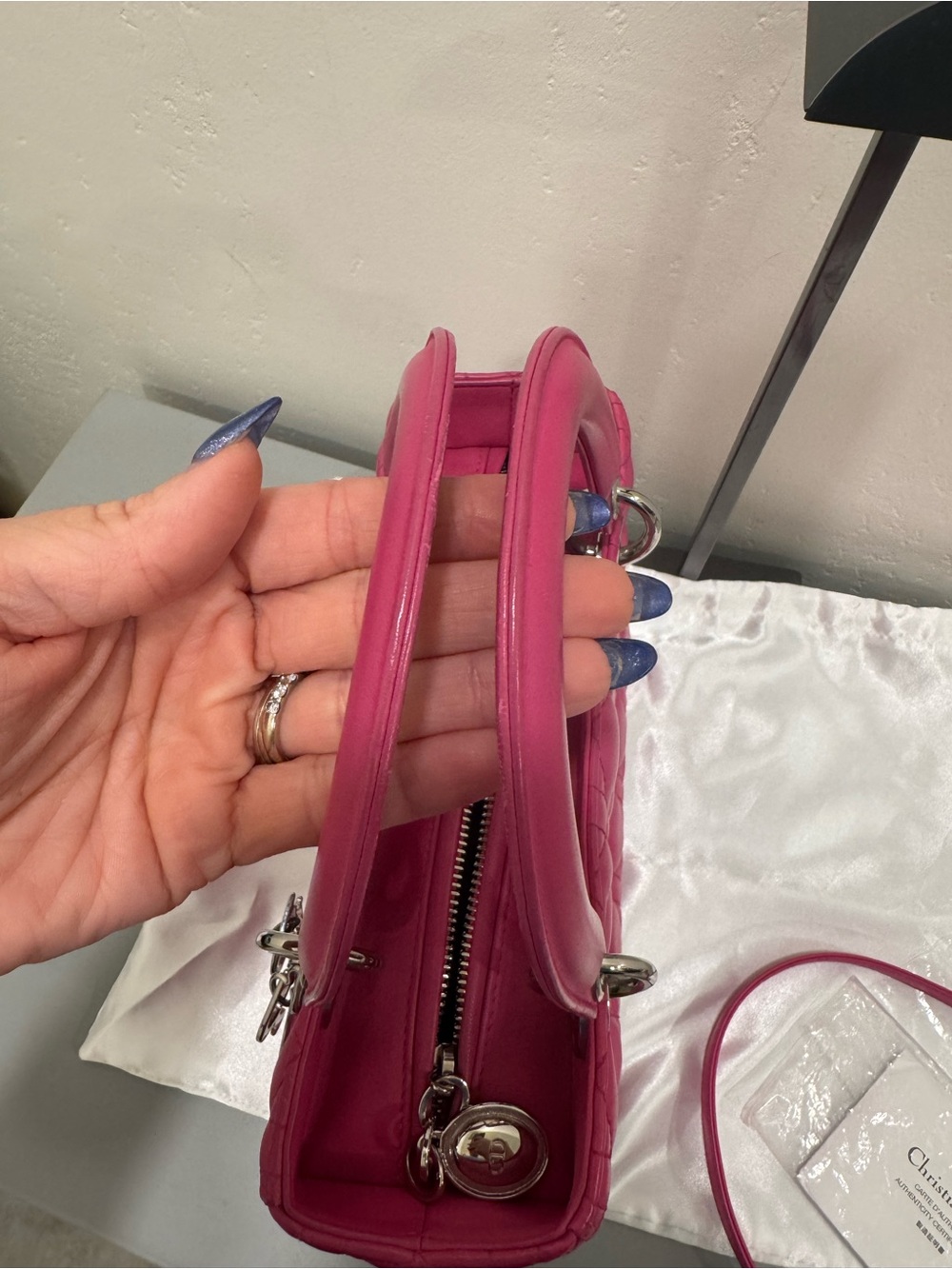 Dior Lady Dior Hot Pink Quilted leather small with Silver Hardware - Picture 6 of 10